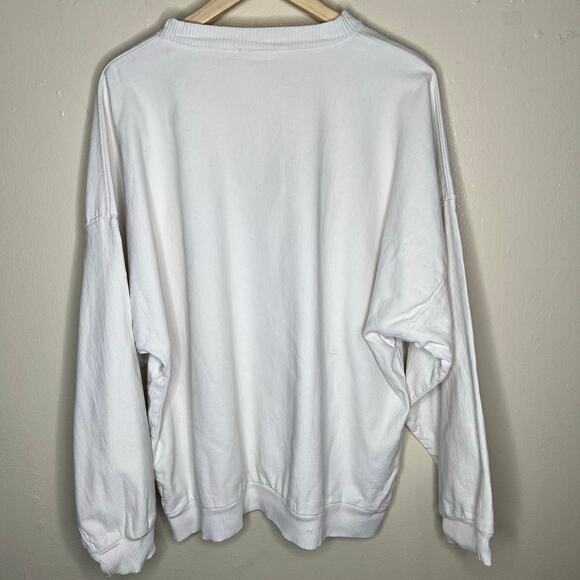 Vintage Living Earth Sweatshirt Twill Cotton Unisex White Green Tree Graphic 80s - Picture 3 of 6